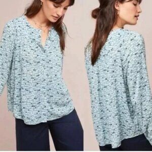 EUC Anthropologie Polar Bear Blouse Top Blue Size 00